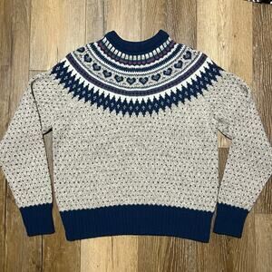 Vtg Woolrich Fair Isle Heart Sweater XL Birdseye Blue Cottagecore Countrycore
